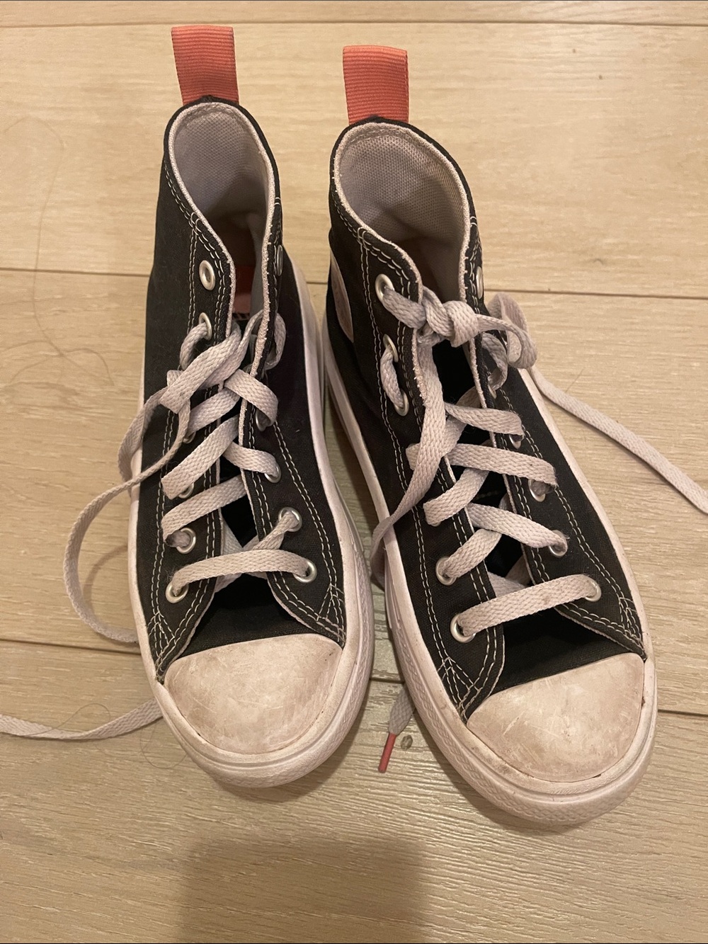 Kids converse Black Canvas High-Top Sneakers with Pink Pull Tab